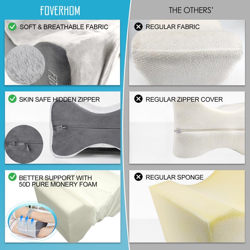 foverhom Memory Foam Knee Pillow Orthopedic Leg Pillow for Sciatica Relief Back Pain  Pregnancy  Leg Pain  Hip Pain and Sciatica Relief - Image 4